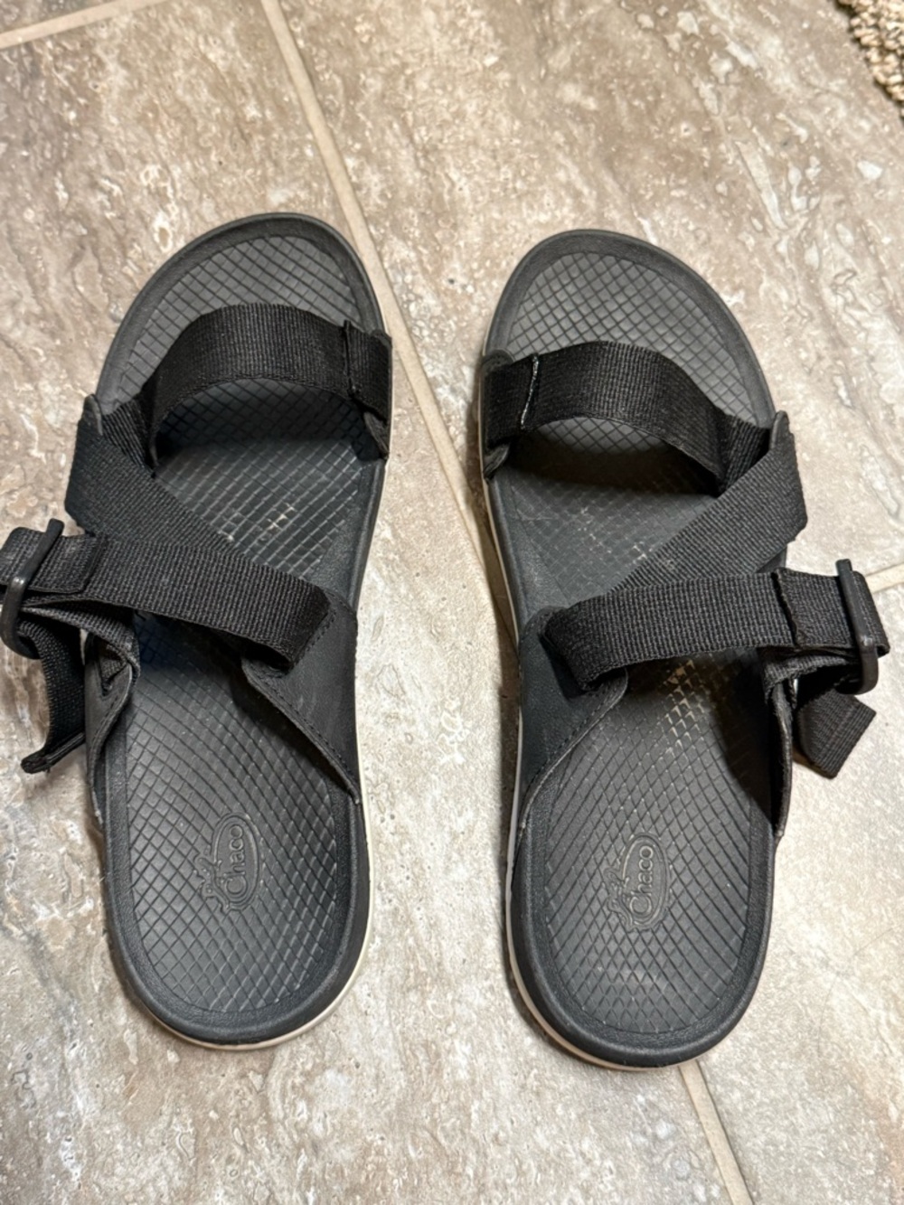 Chaco Black Adjustable Slide Sandals with Strap Buckles
